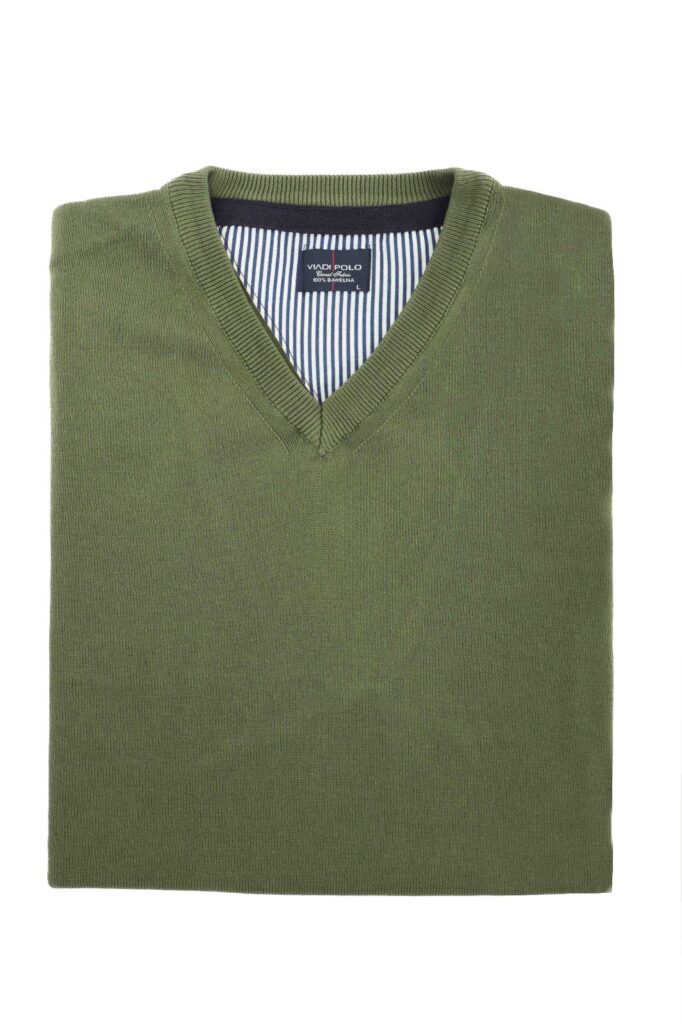 Sweter w serek Zielony khaki 